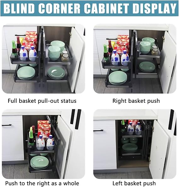 Corner Kitchen Cabinet Organizer with Pull Out Storage Rack Shelf and 4 Aluminium Baskets Swing Blind Corner Optimizer