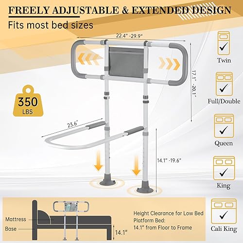 Miniatura 2 de Rieles de cama para adultos mayores, riel de asistencia de camas resistentes para personas mayores camas ajustables y estables, protector de bastón