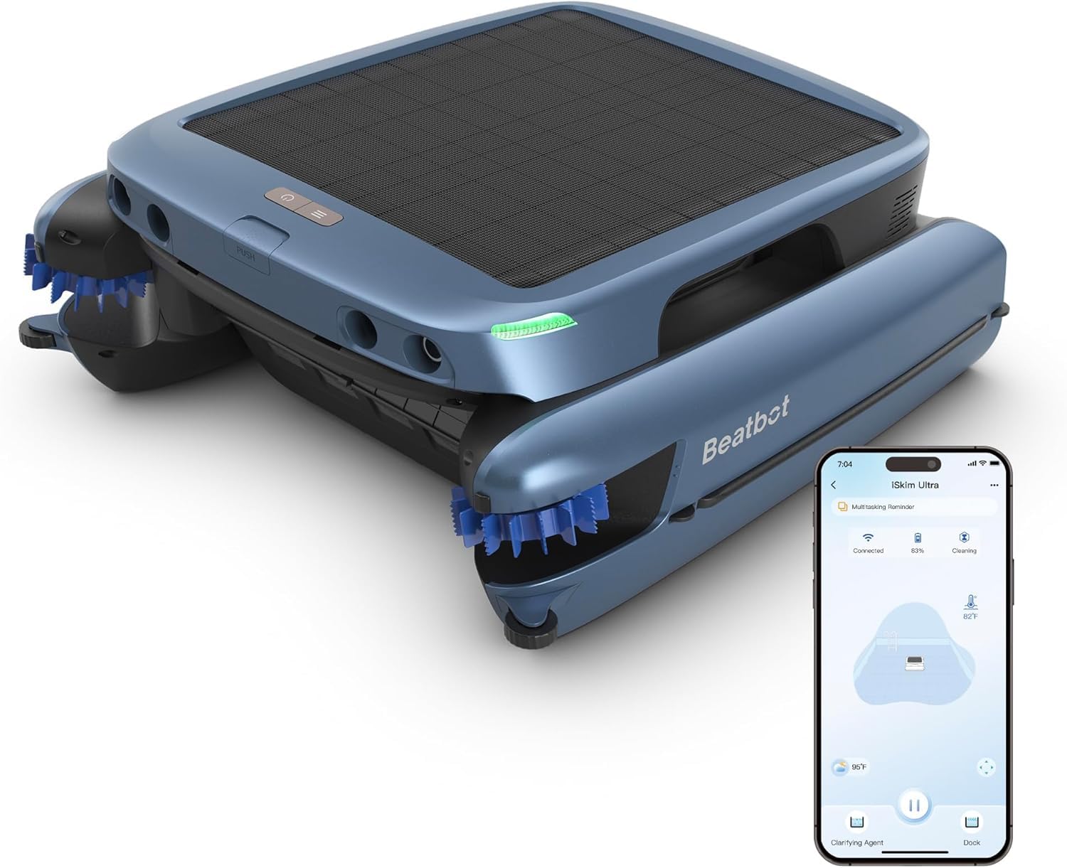 Beatbot iSkim Ultra Robot Piscine sans Fil Solaire,Double Recharge | Nettoyage Surface 24/7,Clarification Automatique de l’Eau,Contrôle App,Nettoyage Bords & Coins,Skimmer Piscine Intelligent
