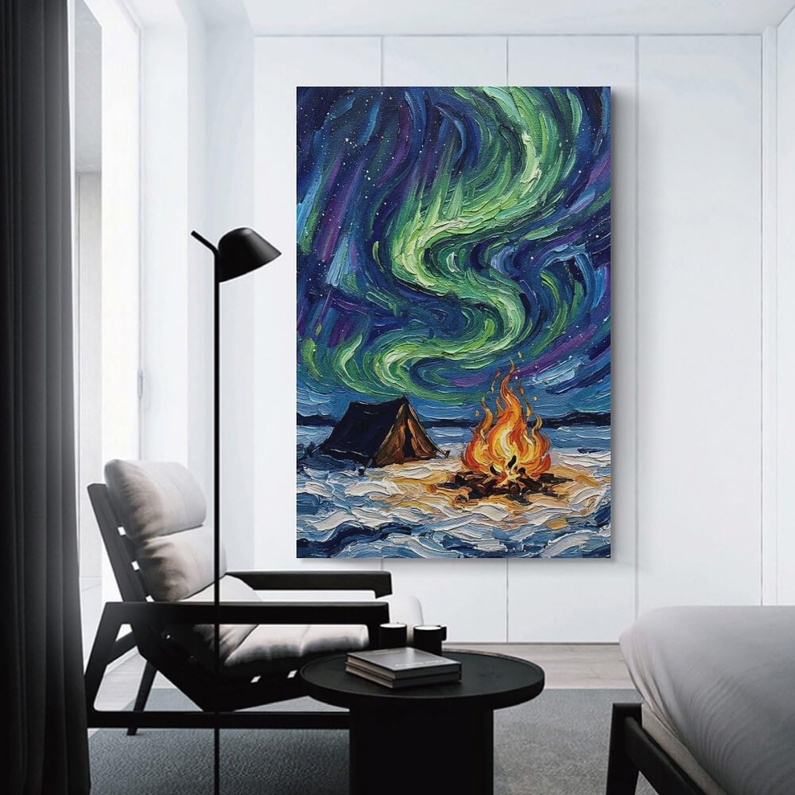 Junmoney Northern Lights Camping Scene Wall Decor Canvas Print, 20x30inch(50x75cm), for Home Lounge, Bedroom Or Reading Nook, Decorative Artwork for Empty Walls