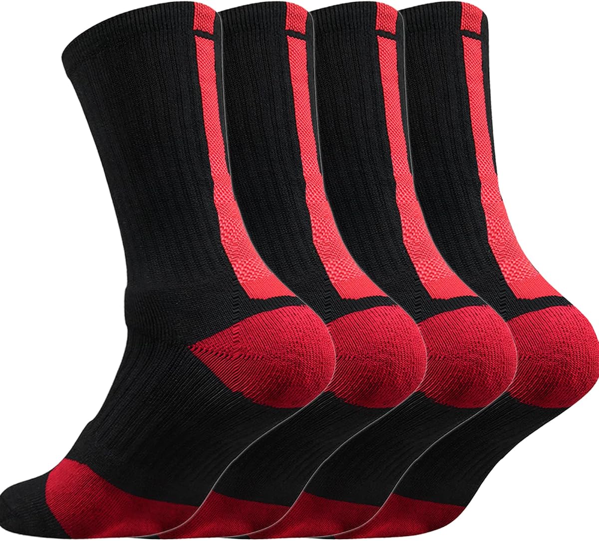 DRASEX Men's Sports Cushioned Athletic Crew Socks 4-Pack Performance Thick Basketball Running Hiking Socks