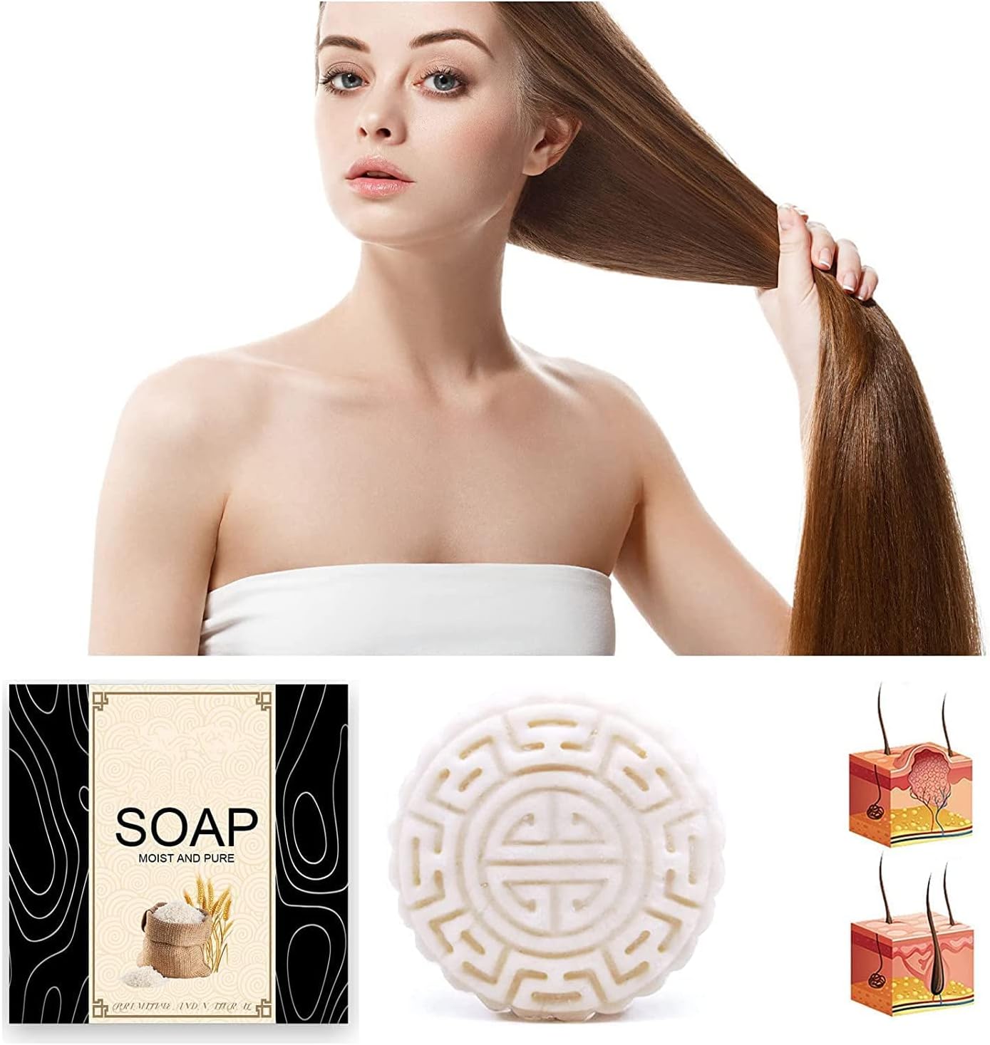 AntiHair Loss Rice Shampoo Bar, Fermented Rice Water Shampoo Bar, Hair