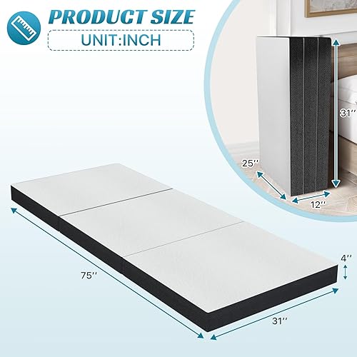 Miniatura 2 de Dkelincs Colchón plegable de 4 pulgadas, triple pliegue, de espuma viscoelástica, portátil, plegable, para campamento, invitados, yoga, color blanco