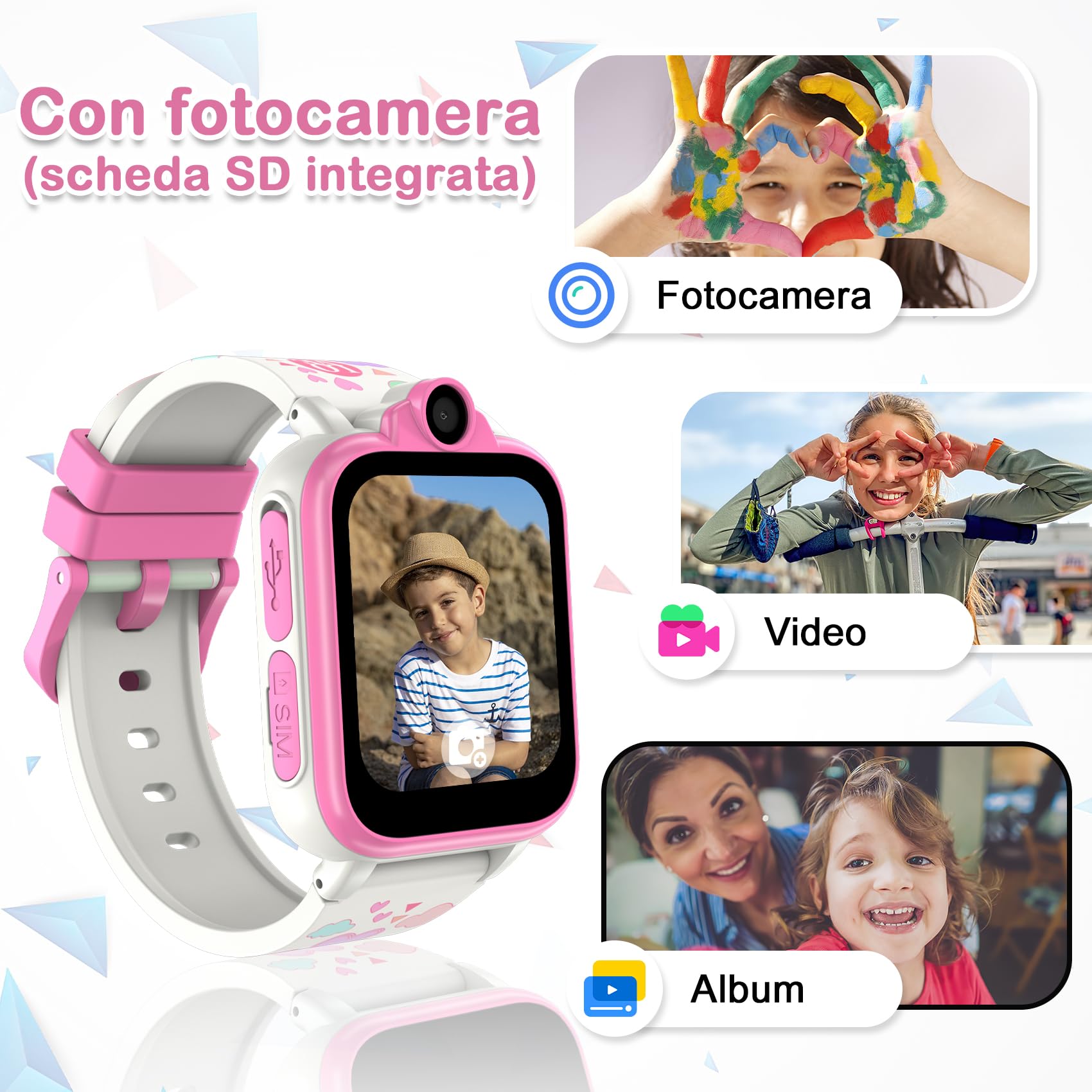 IOWODO Smartwatch per Bambini con Chiamata, 2G SIM con Fotocamera SOS Watch Integrato Nella Scheda SD, 18 Giochi Puzzle Allarmi per Bambini Smart Watch per Ragazzi Ragazze 3-12Y
