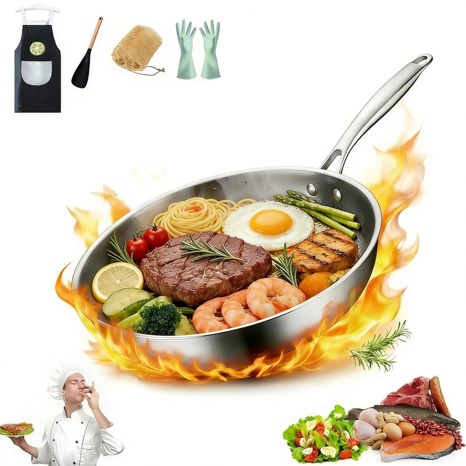 2026 Siraatskitchen Titanium Pan, Okura Titan Pfanne, Unbeschichtete Titan Pfanne 28/30/32 cm mit Deckel, Kratzfest & Antihaft, Geeignet für Induktion und Alle Herdarten, Ofenfest(24CM,Ohne Abdeckung)