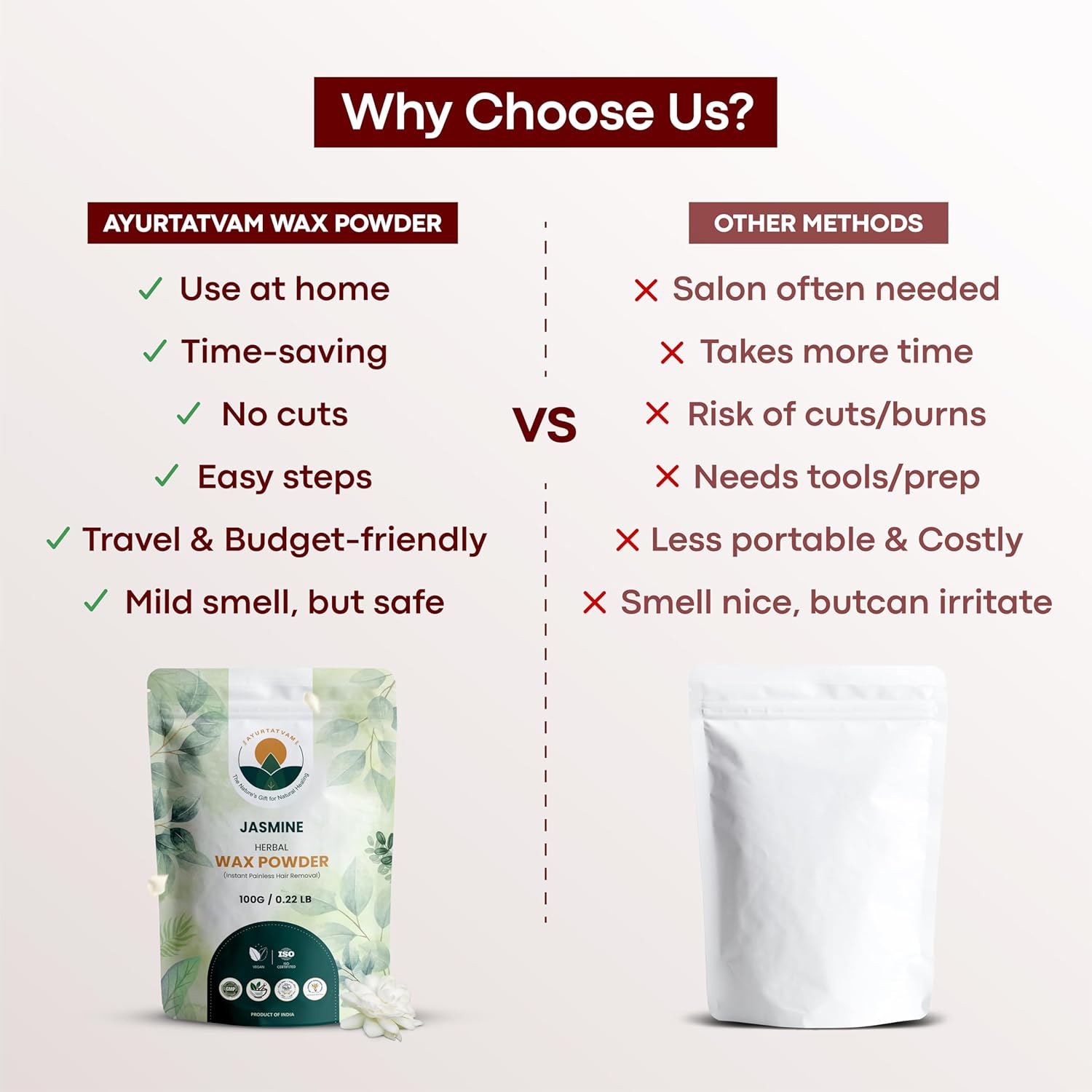 Ayurtatvam Natural Wax Powder for Women made with natural ingredients (100gm Pack of 2, Jasmine) Ayurtatvam Natural Wax Powder for Women made with natural ingredients (100gm Pack of 2, Jasmine)