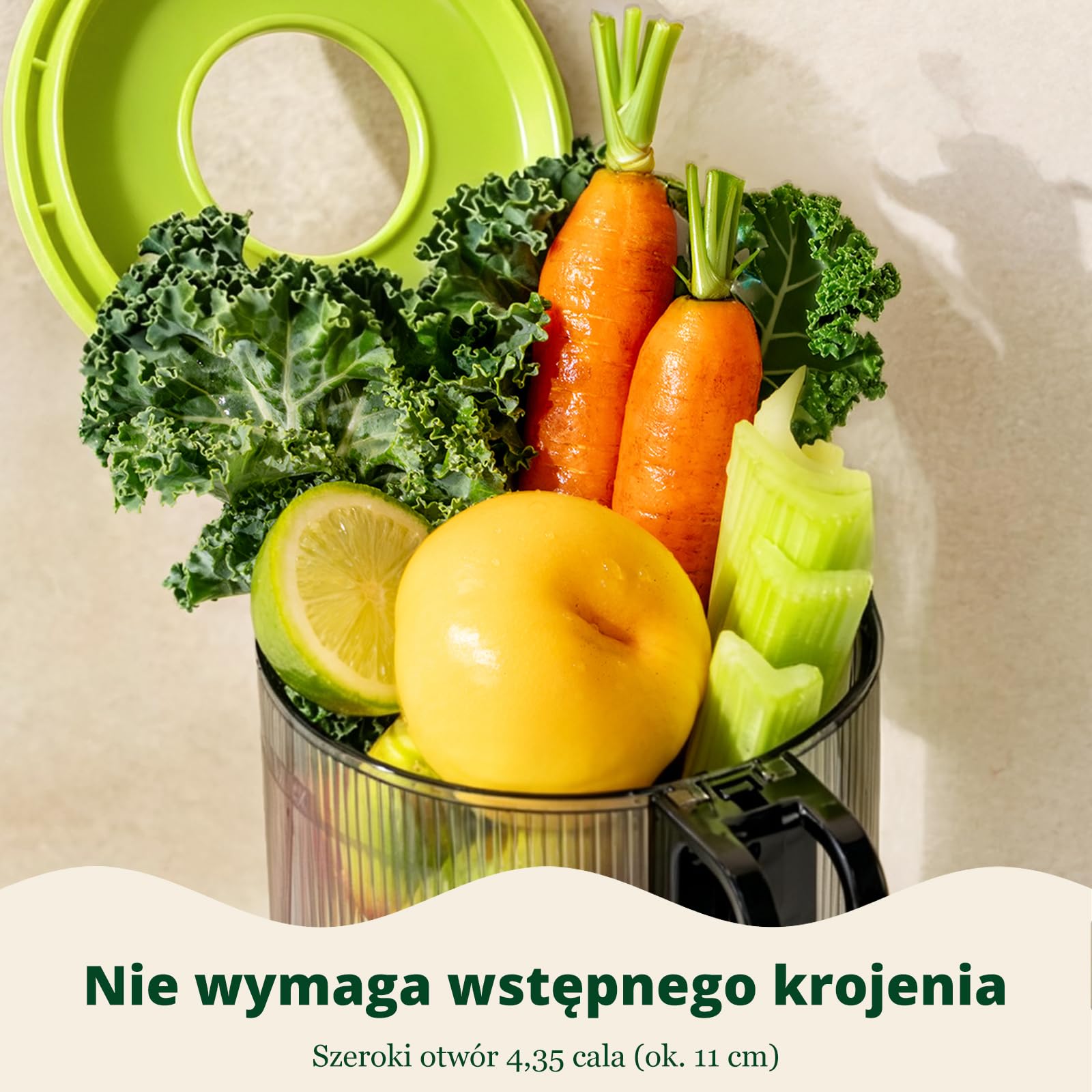 LINKChef Sokowirówka wolnoobrotowa, elektryczna wyciskarka do całych warzyw i owoców, łatwa instalacja, nie zawiera BPA, 115 mm, 200W, Zielony