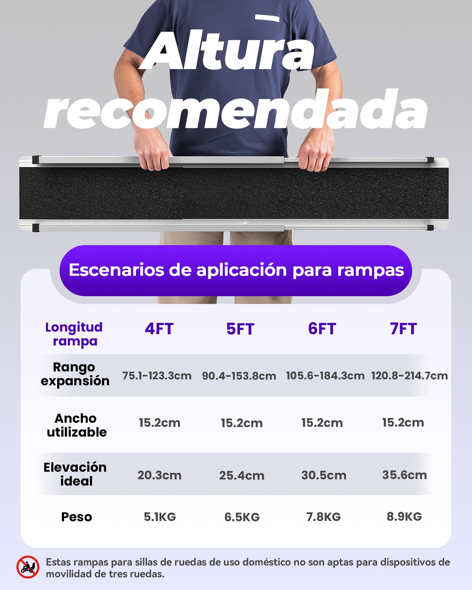 FACHNUO Rampas telescópicas para sillas de Ruedas Antideslizantes, 2 rampas de Aluminio para sillas de Ruedas de hasta 272 kg, rampa portátil con Bolsillos de Tela, rampas para escaleras