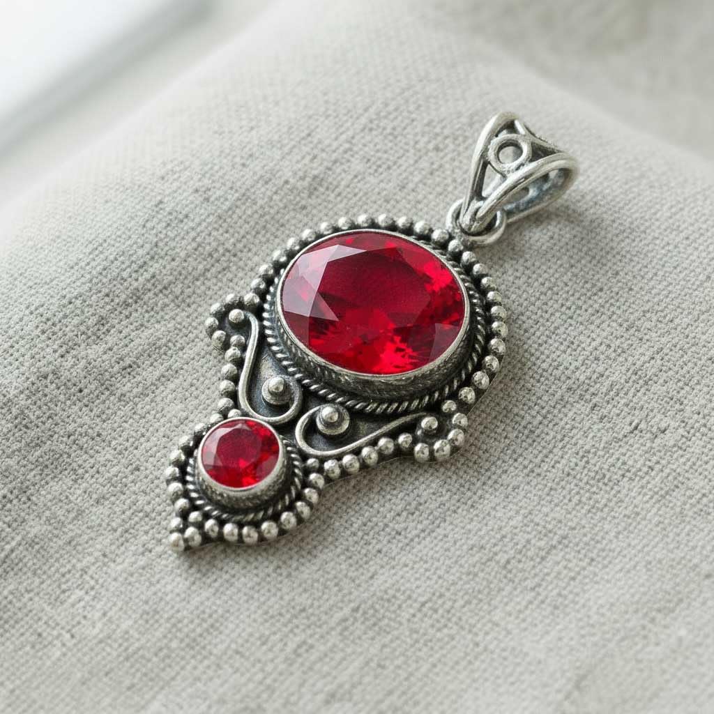JEWELOPORIUM Boho Handmade Jewelry Chunky Natural Gemstone Rose Quartz, Amethyst, Crystal, Moonstone Oval - Round 925 Sterling Silver Overlay Pendant Necklace For Women