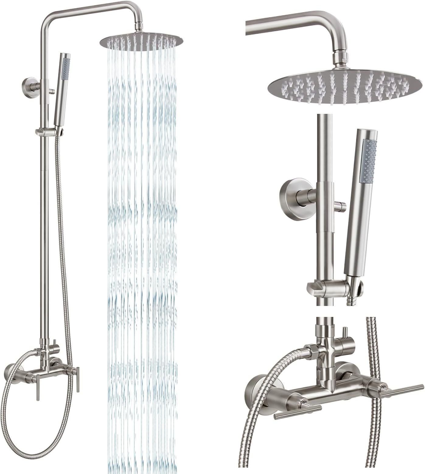 gotonovo Exposed Outdoor Shower Kit SUS304, Brushed Nickel, Lever Handle