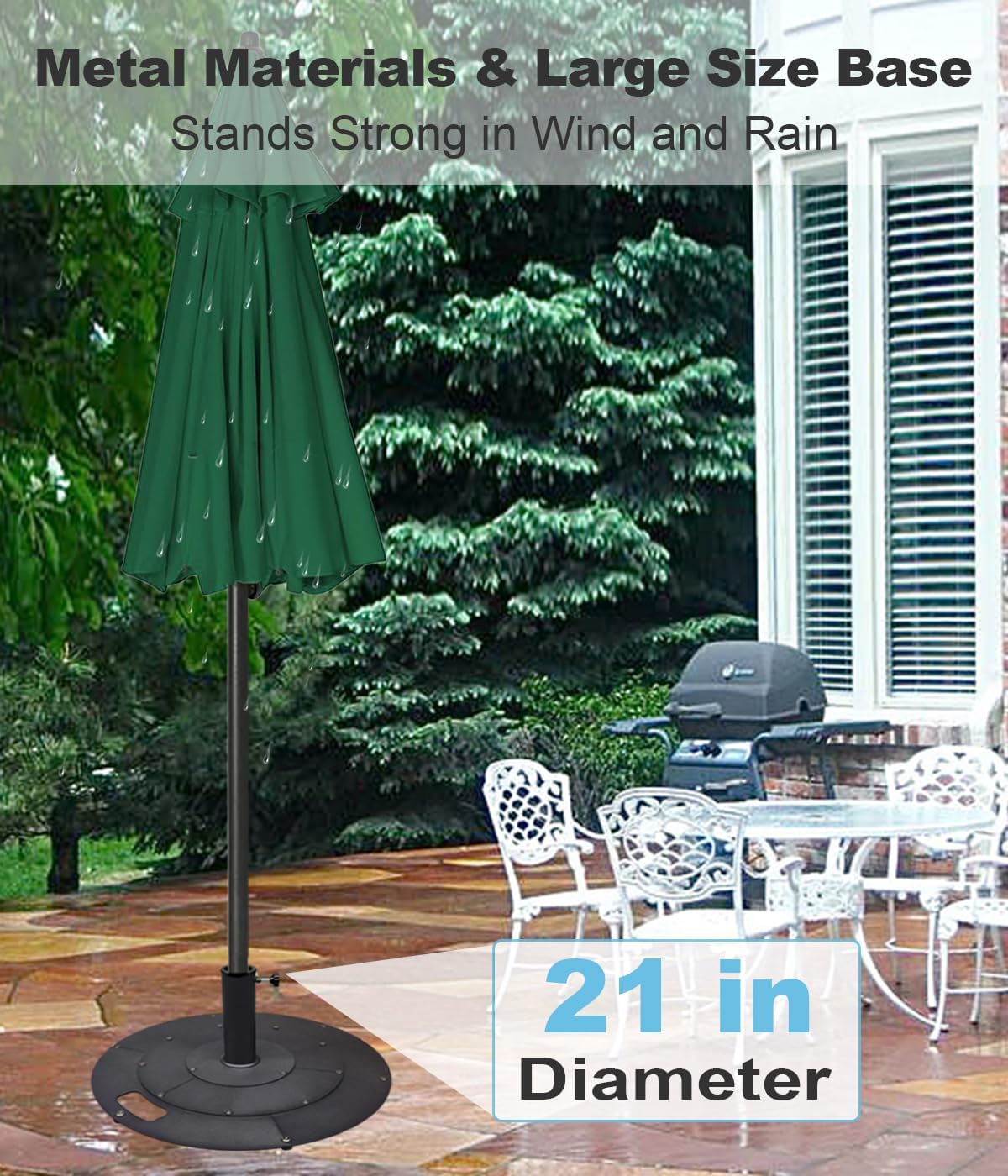 Koutemie 21 Inches Metal Umbrella Base with 2 Adapters for 1-¼" or 1-½" Umbrella Poles, Heavy Duty Weighted Outdoor Umbrella Stand Holder for Patio Table, Black - Image 7