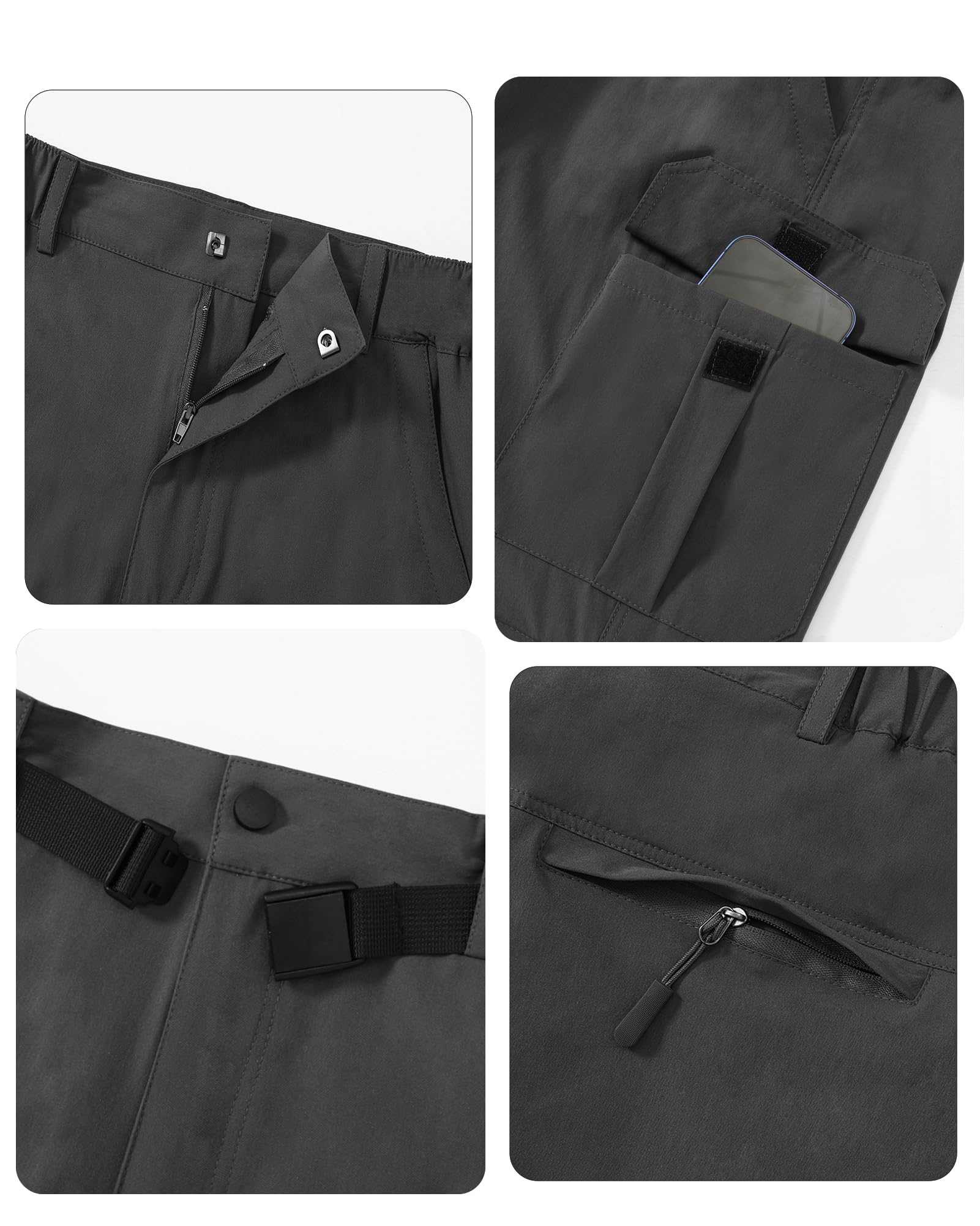 Pantalones de Senderismo Hombres Cremallera Desmontable Pants de Trekking, Secado Rápido al Aire Libre Pants Funcionales Trabajo Pantalones de Verano con Cinturón