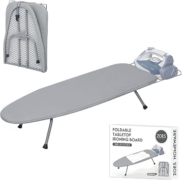 ZOES HOMEWARE Premium Metal Mesh Panel Tabletop Ironing Board Silver