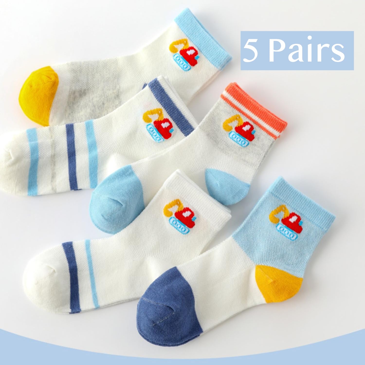 Summer Thin Cotton Short Socks Cartoon Car Crane Fashion for Kids, Mesh Ankle Socks for Boys and Girls Baby Crew Socks (Crane,3 Years)