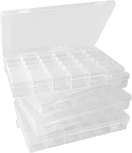 2/4 Pack 36 Grid Plastic Organizer Box with Dividers – Clear Small Craft Storage Container and Bead Organizer Box for Jewelry, DIY, Nail Art, Fishing Tackle, Small Parts (4 Pack)