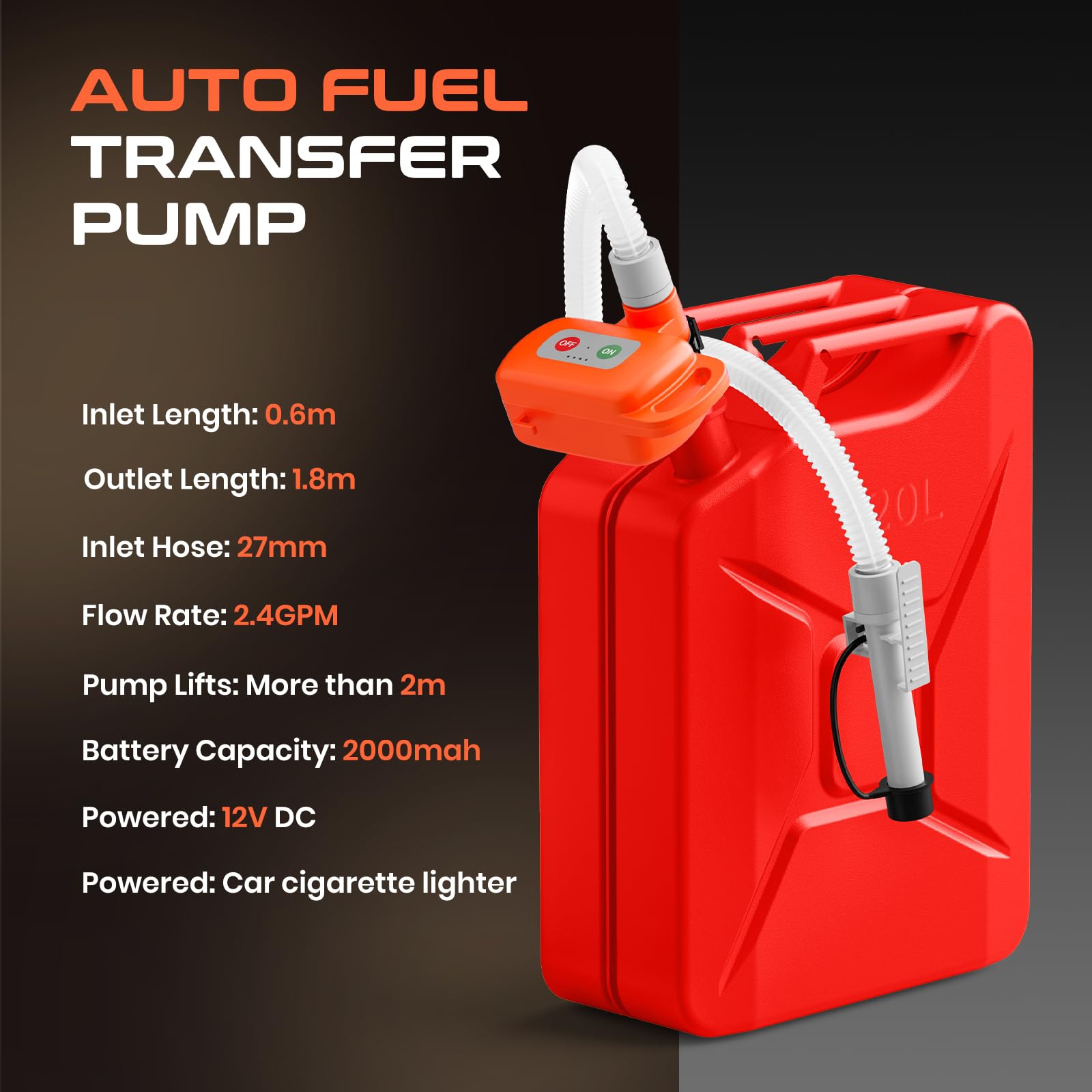 Elektrische Kraftstoffpumpe, Auto-Stop-Sensor 2,4 GPM Pumpe Tragbare Flüssigkeitspumpe Benzinpumpe Dieselpumpe Ölpumpe für Benzin, Diesel, Öl, Wasser mit Bürstenlosem Motor und 2000-mAh-Li-Ionen-Akku