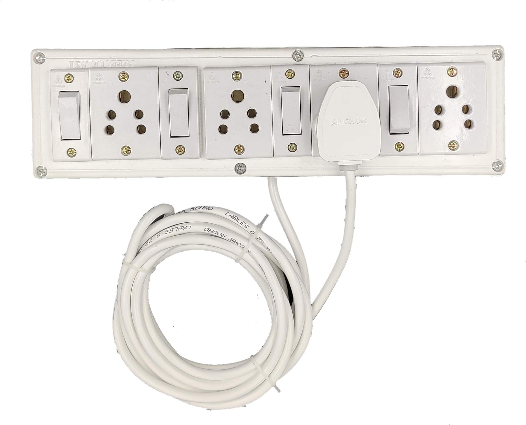 INDRICO® 3 Pins Multi Outlet Extension Boards 5 Meter Cable White (7 Meter Cable)