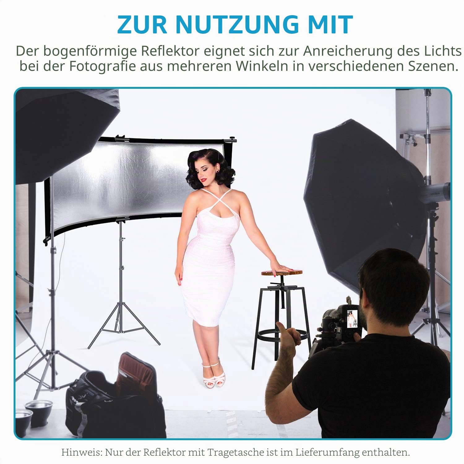 NEEWER U Typ Licht Diffusor Reflektor für Studio und Fotografie Situation mit Tragetasche, Arclight Gebogener Reflektor 167 x 61cm in Schwarz/Weiß/Gold/Silber (Lichtständer Nicht enthalten)