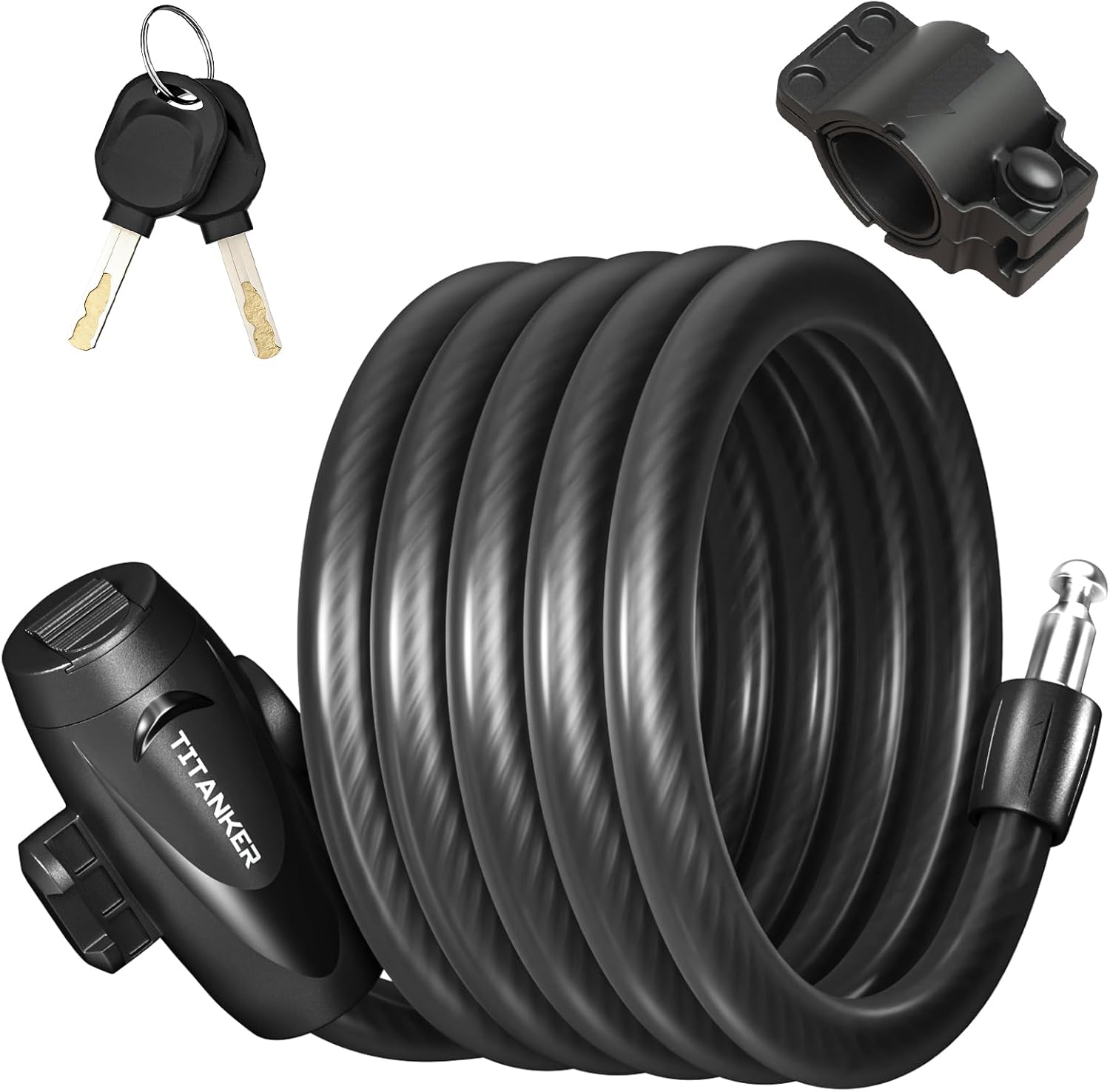 Titanker Bike Locks with Keys, Bike Lock Cable 6 Feet Coiled Secure