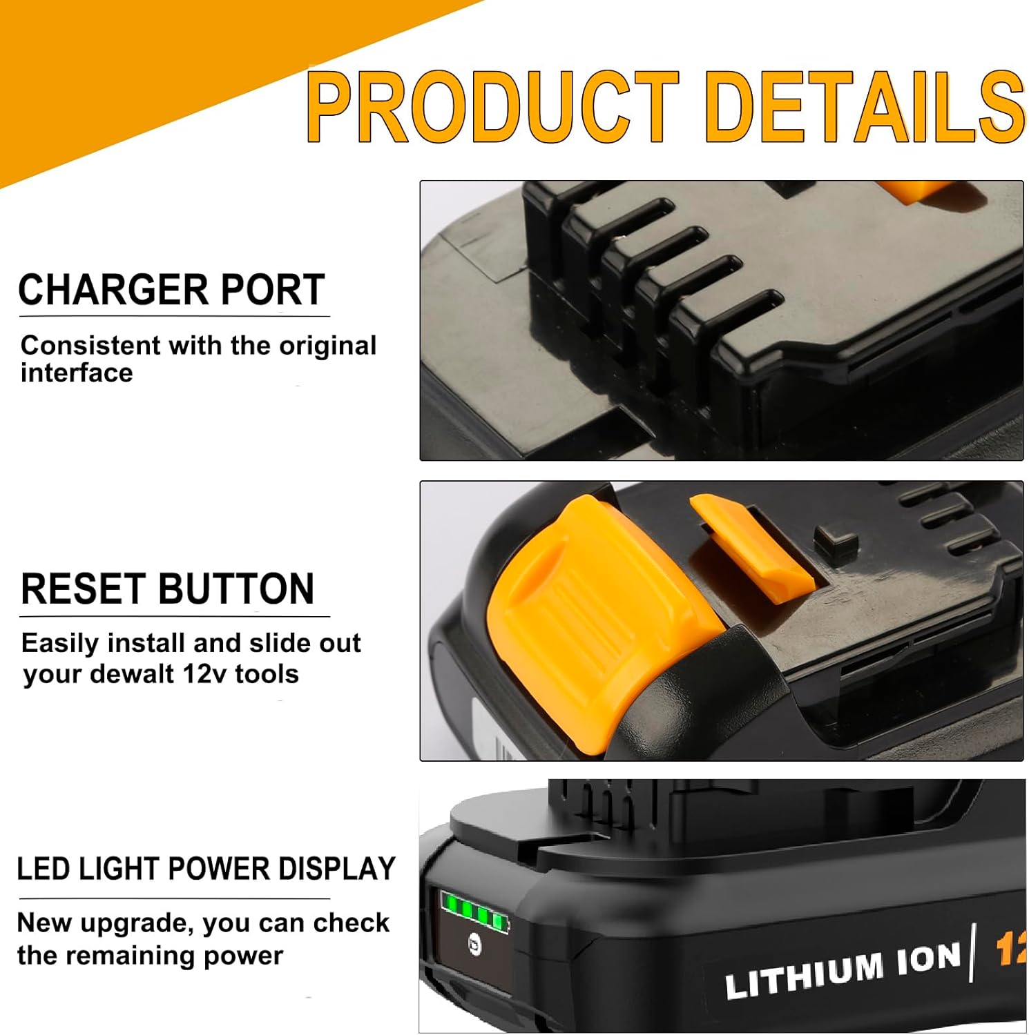 DCB120 2Packs 4.0Ah Replacement for Dewalt 12v Battery Pack DCB121 DCB123 DCB122 DCB124 DCB125 DCB127 Compatible with 12V Dewalt Battery - Image 5