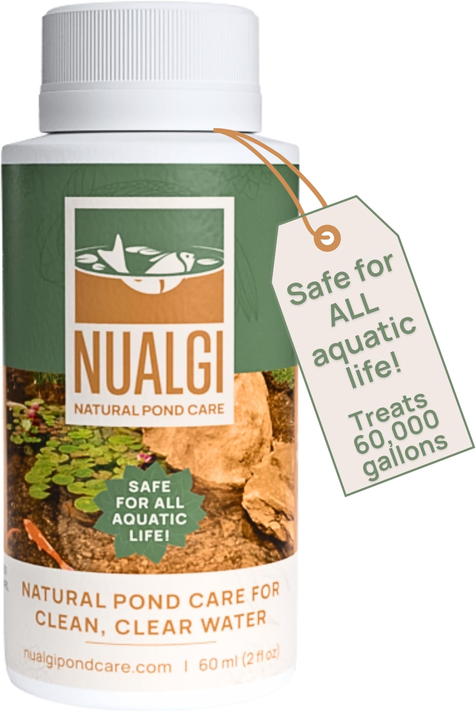 Natural Pond Cleaner, 60ml, Clarifier for Fish Ponds, Safe for All Aquatic Life Including Koi, Pond Water Clarifier Treats Up to 60,000 Gallons