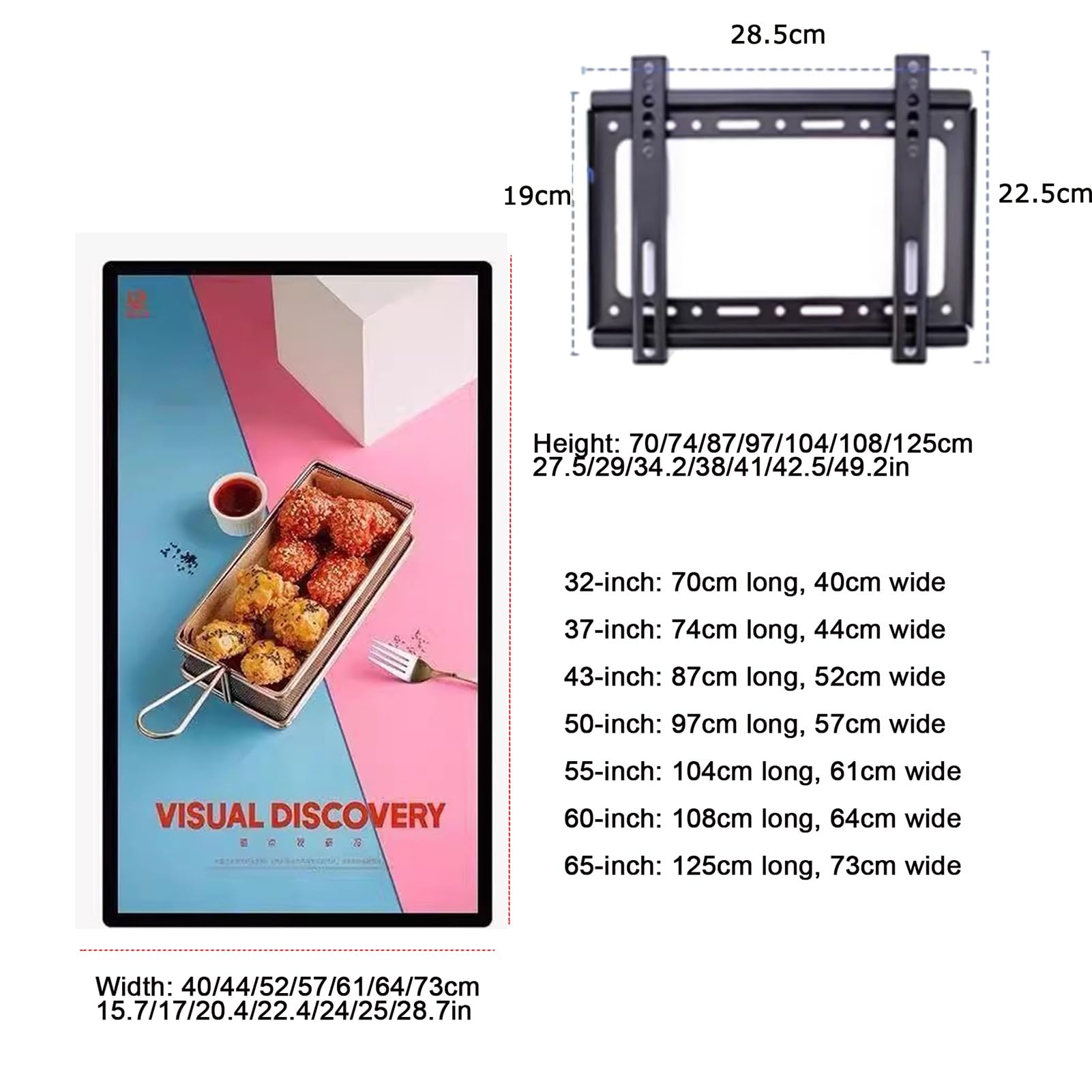 Wandhalterung Digitale Beschilderung LCD Überwachen, Wiedergabe Über USB-Flash-Laufwerk Werbung Bildschirm Fernseher Leuchtkasten, Kaffee Schaufenster Brettschild(B-50-57X97cm)