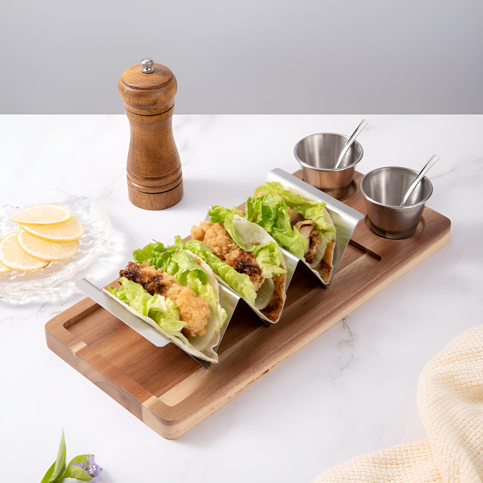 Lot de 2 supports à tacos en acier inoxydable, passent au lave-vaisselle, parfaits pour les tacos souples et durs, idéal pour les tacos tacos
