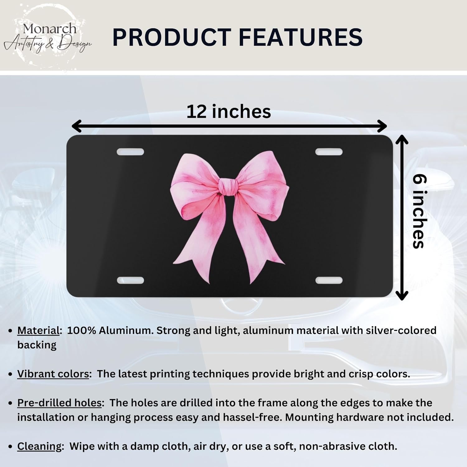 Cute Pink Car Accessories for Teens & Women: Custom Front License Plate, Pink & Black, Girly Bow Decor, Coquette Room & Wall Decor Coquette Aesthetic Coquette Car Accessories Preppy Girly Car Decor