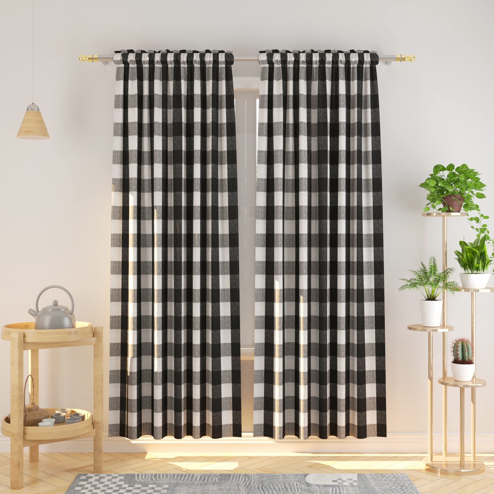 NATUS WEAVER Buffalo Check Cotton Curtains 84 inch Length Kitchen Living Room Bedroom Black and White Gingham Plaid Window Curtain Panels Basement Drapes 2 Panels Rod Pocket Window Treatment Set — image 1