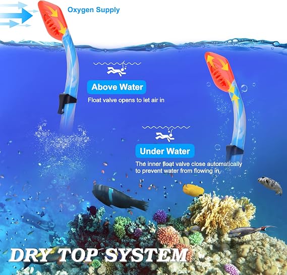 Kids Snorkel Set Dry Top Snorkeling Gear for Kids Youth Boys Girls Junior Age 5-15,Tempered Glass Swimming Diving Mask and Snorkel Set 180 Degree Panoramic View