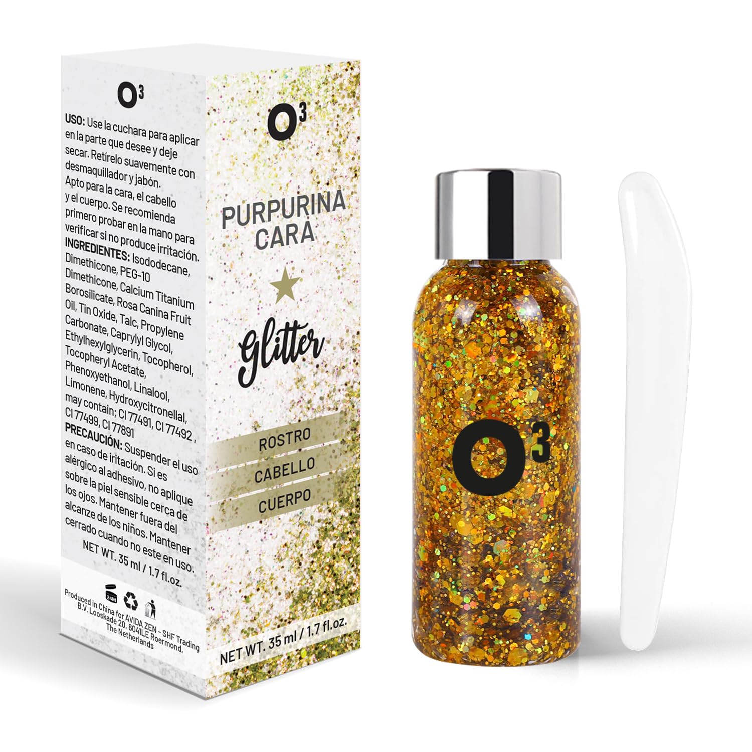 Purpurina Cara - Purpurina Gel para Cara, Cabello, Cuerpo - Purpurina Líquida para Maquillaje Festival, Gel Chunky Glitter Corporal ​para Purpurina Maquillaje, Brillantes (Oro)