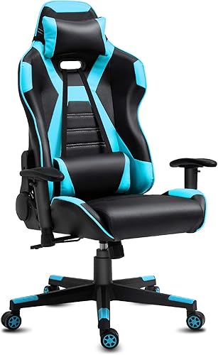 Silla de juegos de carreras, ergonómica giratoria para computadora, silla de escritorio, reclinable, respaldo alto, reposabrazos ajustable,