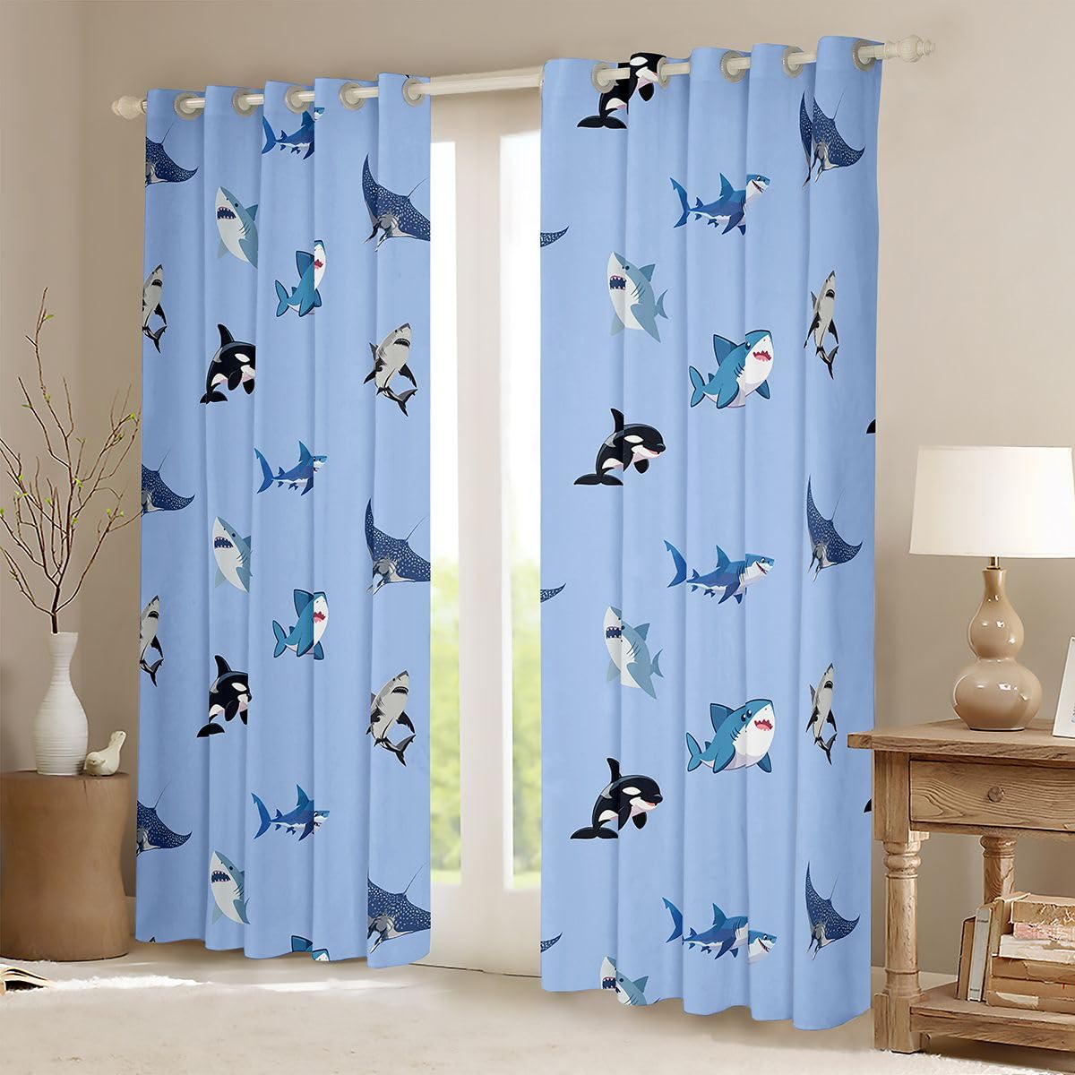 Homemissing Tende di squalo per camera da letto soggiorno animali marini creatura vita marina tende oscuranti mare mondo sottomarino trattamenti per finestre, 2 pannelli larghezza 166 x lunghezza 230