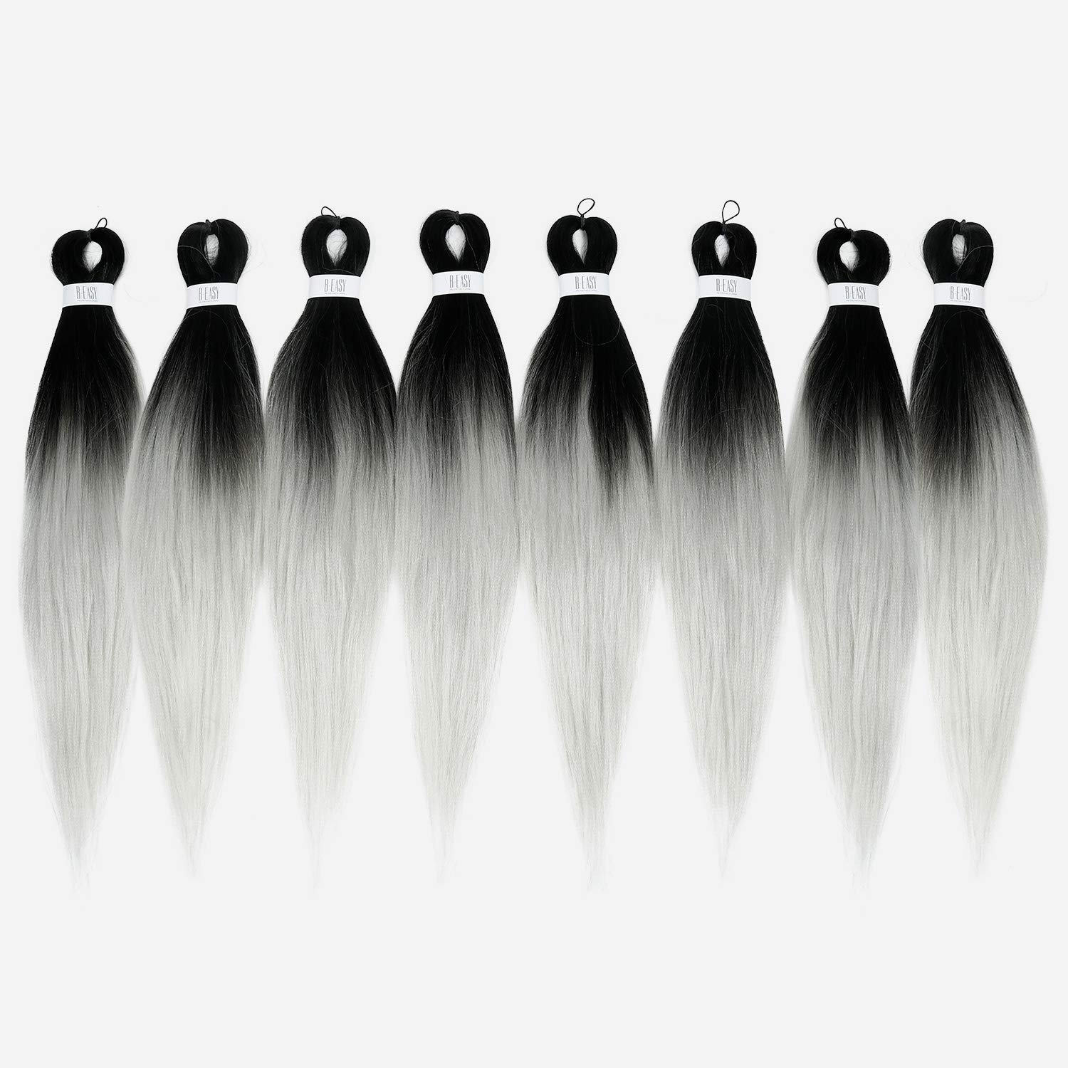 26 Inch (unfold 52"+) 8 Packs AU-THEN-TIC Braiding Hair Pre Stretched B-Easy Ez Braid Synthetic Soft Yaki Crochet Braid Hot Water Setting Hair Extensions (26 Inch (Pack of 8), TT1B/SILVER)