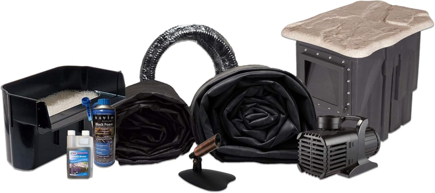 HALF OFF PONDS Hybrid 3,000 GPH Submersible Pump Pond Kit with 10' x 15' EPDM Rubber Pond Liner for Water Garden & Koi Pond