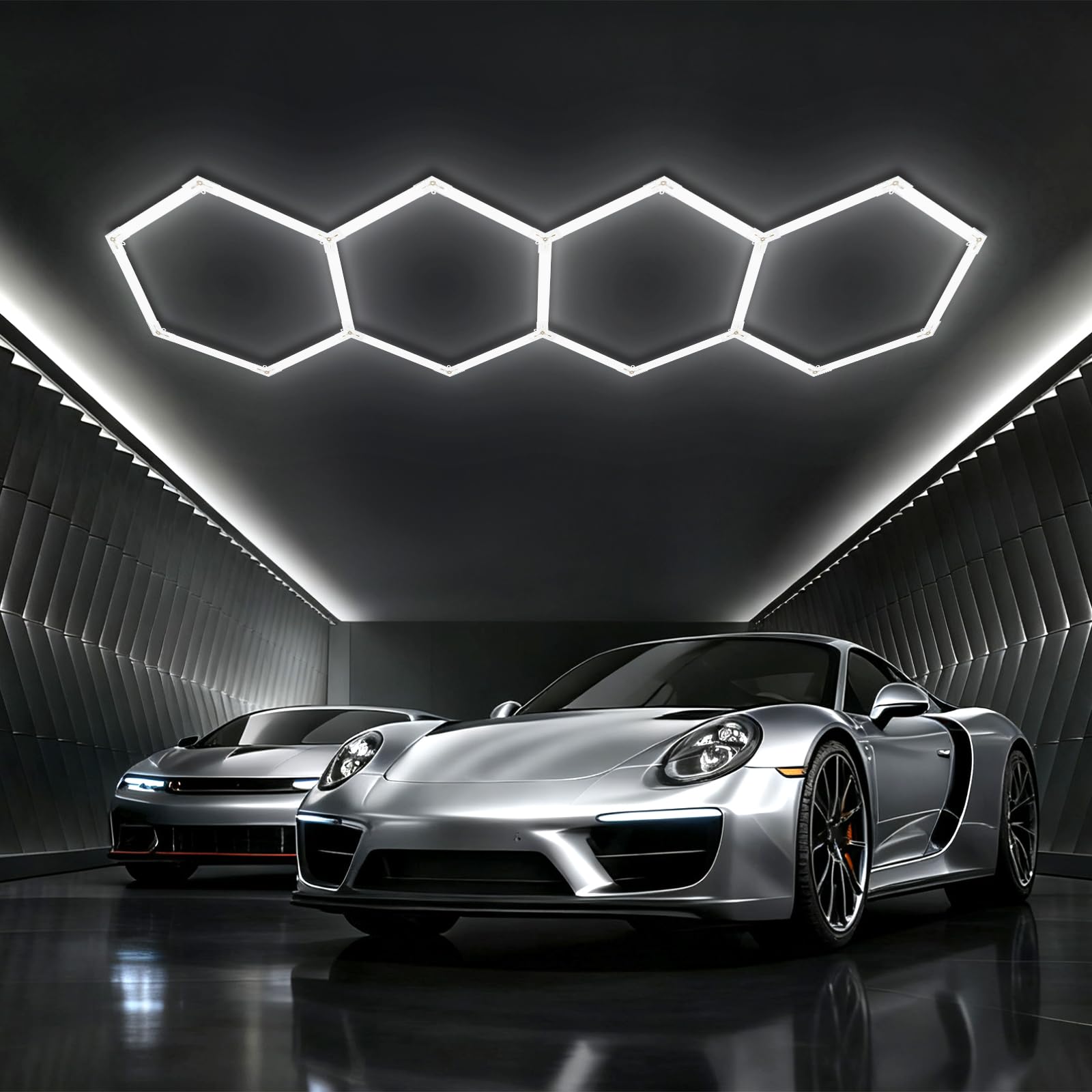 Glirowy LED Hexagonal Garage Light Lighting for Garages, Car Beauty Shops, Gyms, Warehouses, Shopping Centers(4-HEX)