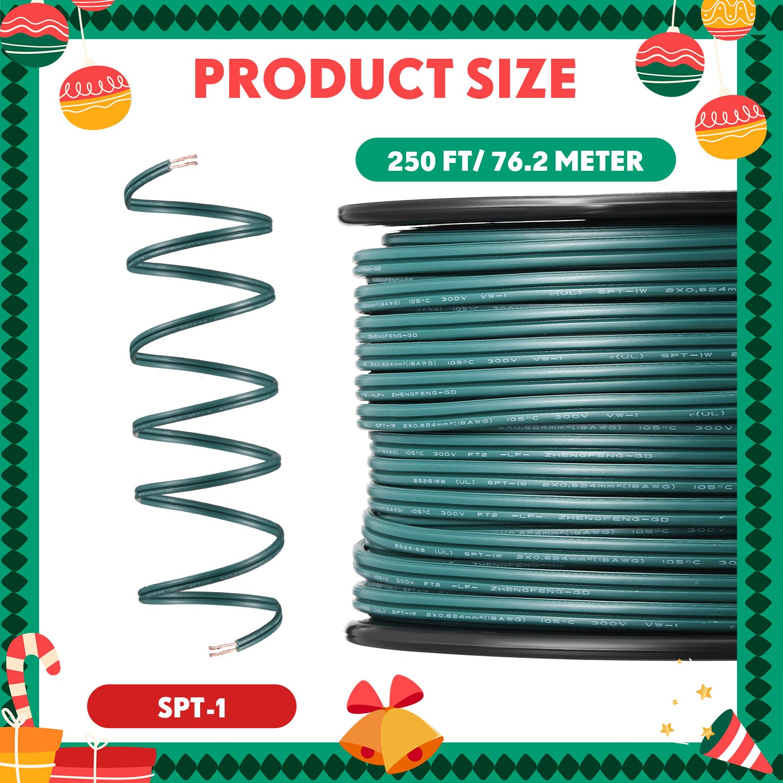 Kanayu 250 ft Green Wire 18/2 Electrical Wire 18AWG Blank Lighting Christmas Landscape Wire for Outdoor Indoor Light and Lamp Extension Cable (SPT-1)