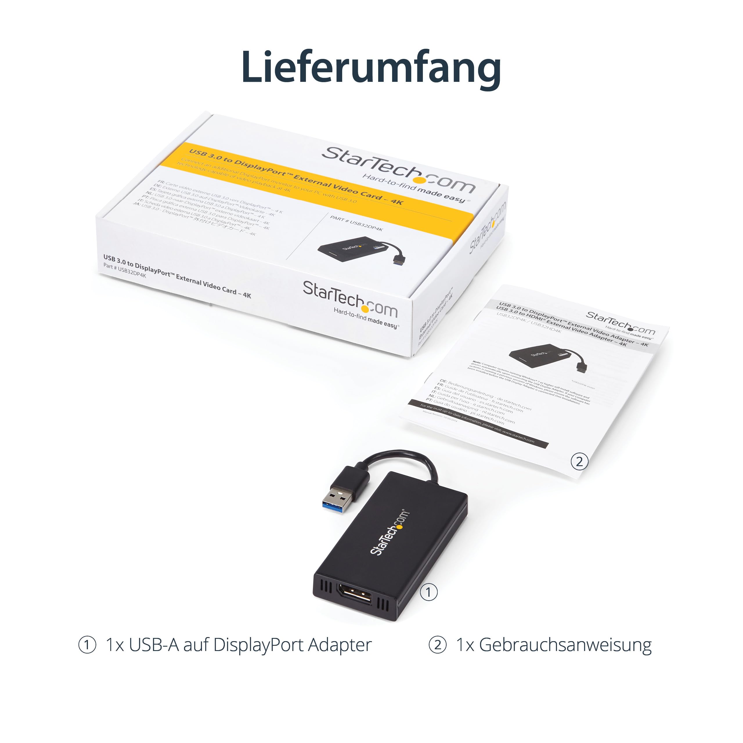 StarTech.com USB 3.0 auf DisplayPort Adapter - 4K 30Hz Ultra HD - DisplayLink zertifiziert - USB Typ-A zu DP Adapter Konverter für Monitor - Externe Video & Grafikkarte - Mac & Windows (USB32DP4K)