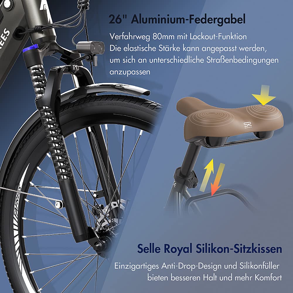 funktion elektrofahrrad Fafrees F26 Pro, ebike 14.5Ah Akku, 250W 26 Zoll, City e-Bike 25km/h, e Bike Herren Damen, E-Fahrrad Support Mobile APP, Reichweite bis neu Schnitzel vom Vortag: So Batterien:1 Paar Batterien