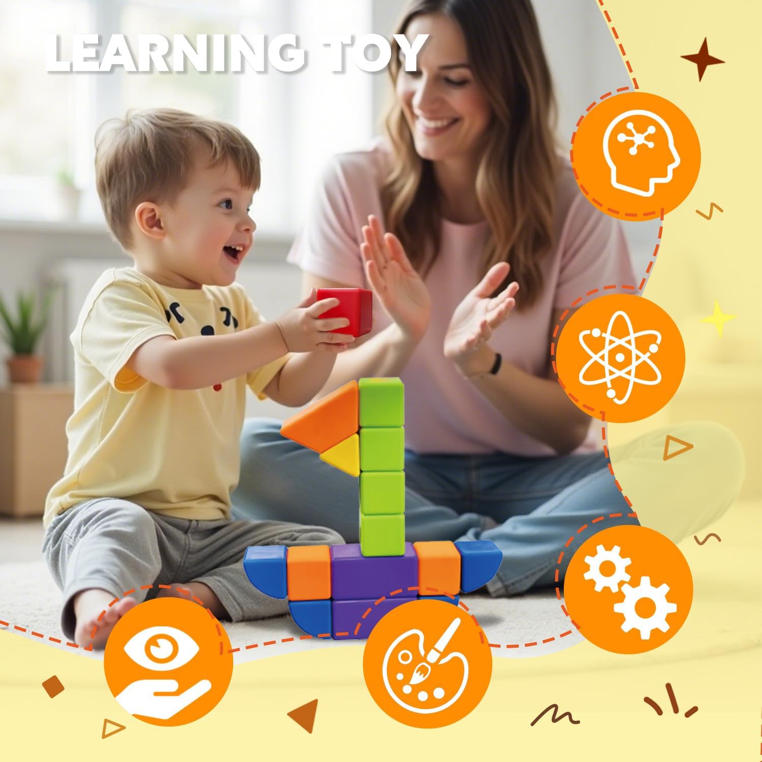 Pairez Toys Magnetic Blocks with Multiple Shapes, 1.65 inch Large Magnetic Building Cubes for Kids, Sensory Montessori Stacking Toys for Boys & Girls Ages 3 4 5 6 (21pcs)