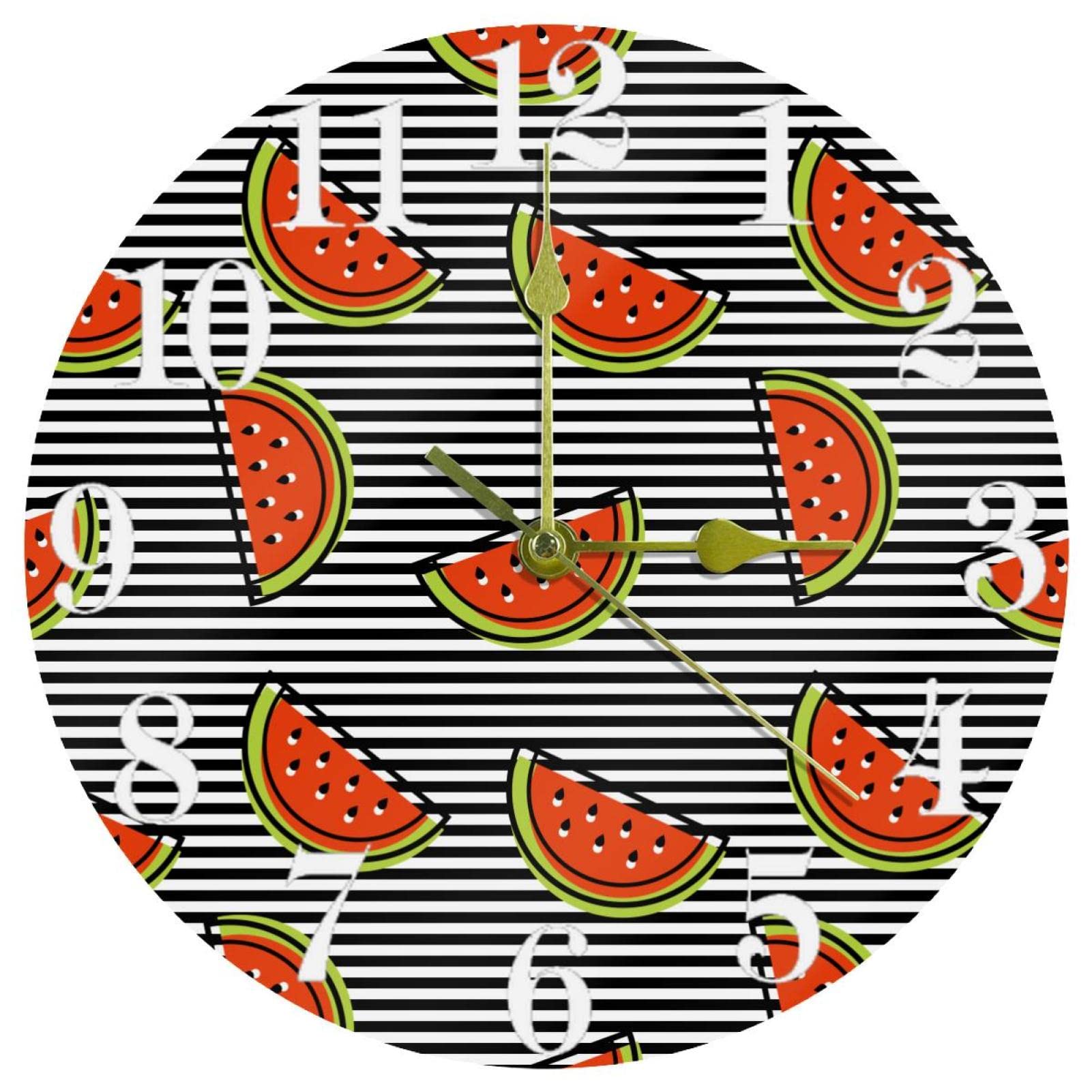 Horloge murale silencieuse pastèque à piles pour chambre d'enfant sans bruit