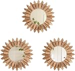 LOSOUR Boho mur Décor Miroir d'explosion solaire 3 Pack Miroir en bois rond rustique 12 inch Boho Miroir Maison Décor Ferme Décorations pour Chambre Salon Entrée