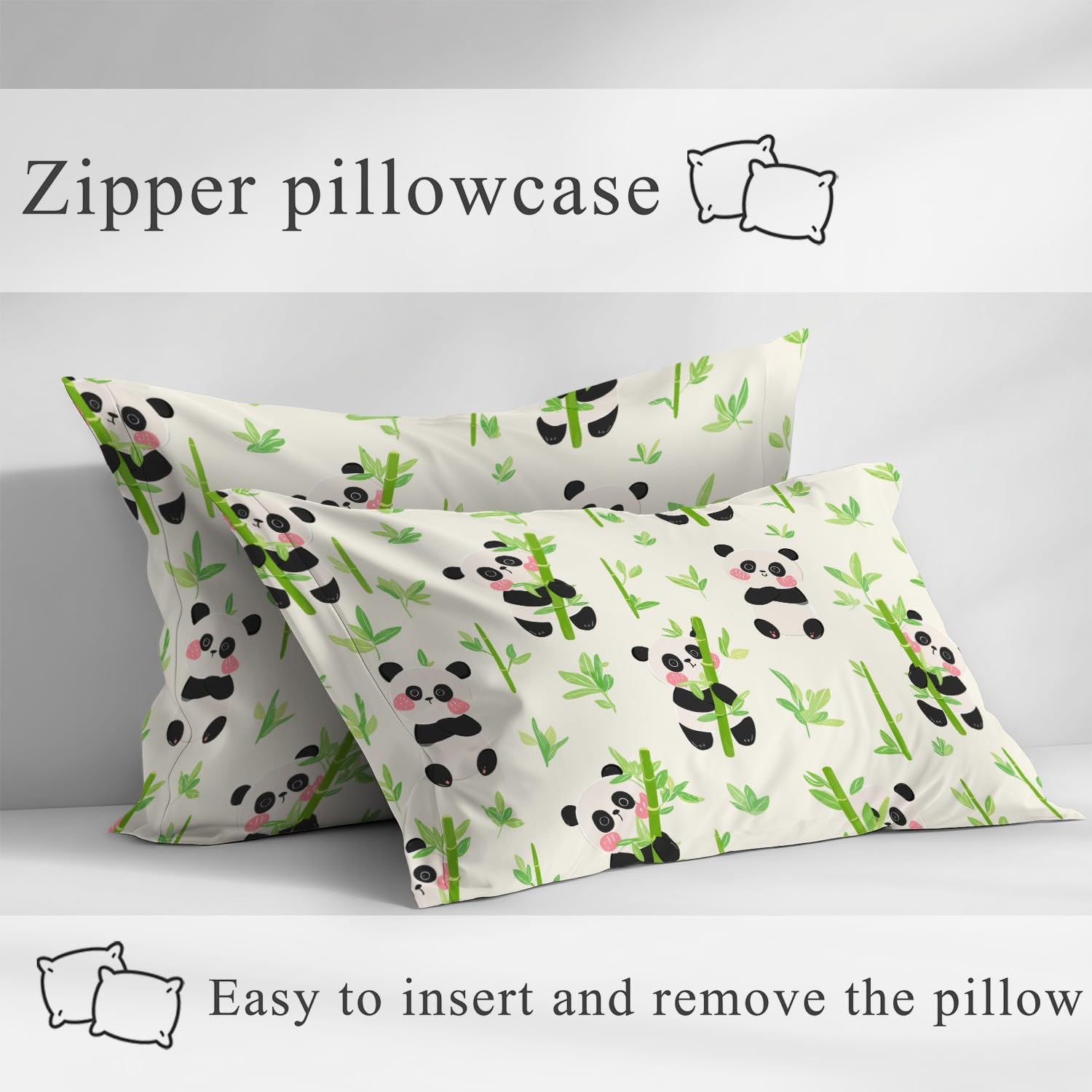 Cartoon Panda Spannbetttuch Süß Großer Panda Tiere Bambuswald Spannbettlaken 200 x 200 x 30 cm 3teilig Mikrofaser Bettwäsche Set mit 2 Kissenbezüge 80 x 80 cm Kein Flachbettlaken