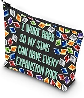 Video Game Gift Sim Game Gift Funny Gaming Zipper Pouch Sims 4 Plumbob Pattern Makeup Bag For Gamer (I WORK HARD)