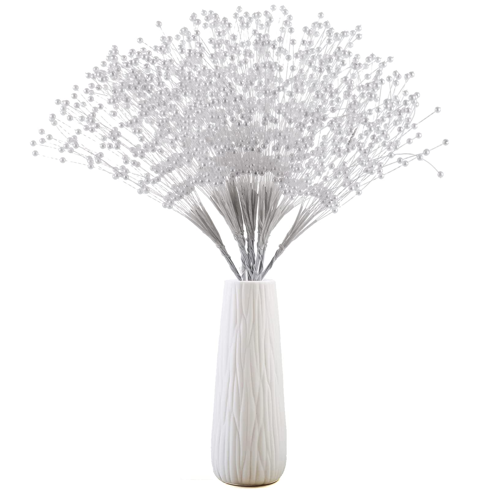 50pcs 4mm Pearls String Beaded Bouquet Spray Sticks for Bridal Beaded Wedding Party Table Decorations(White)