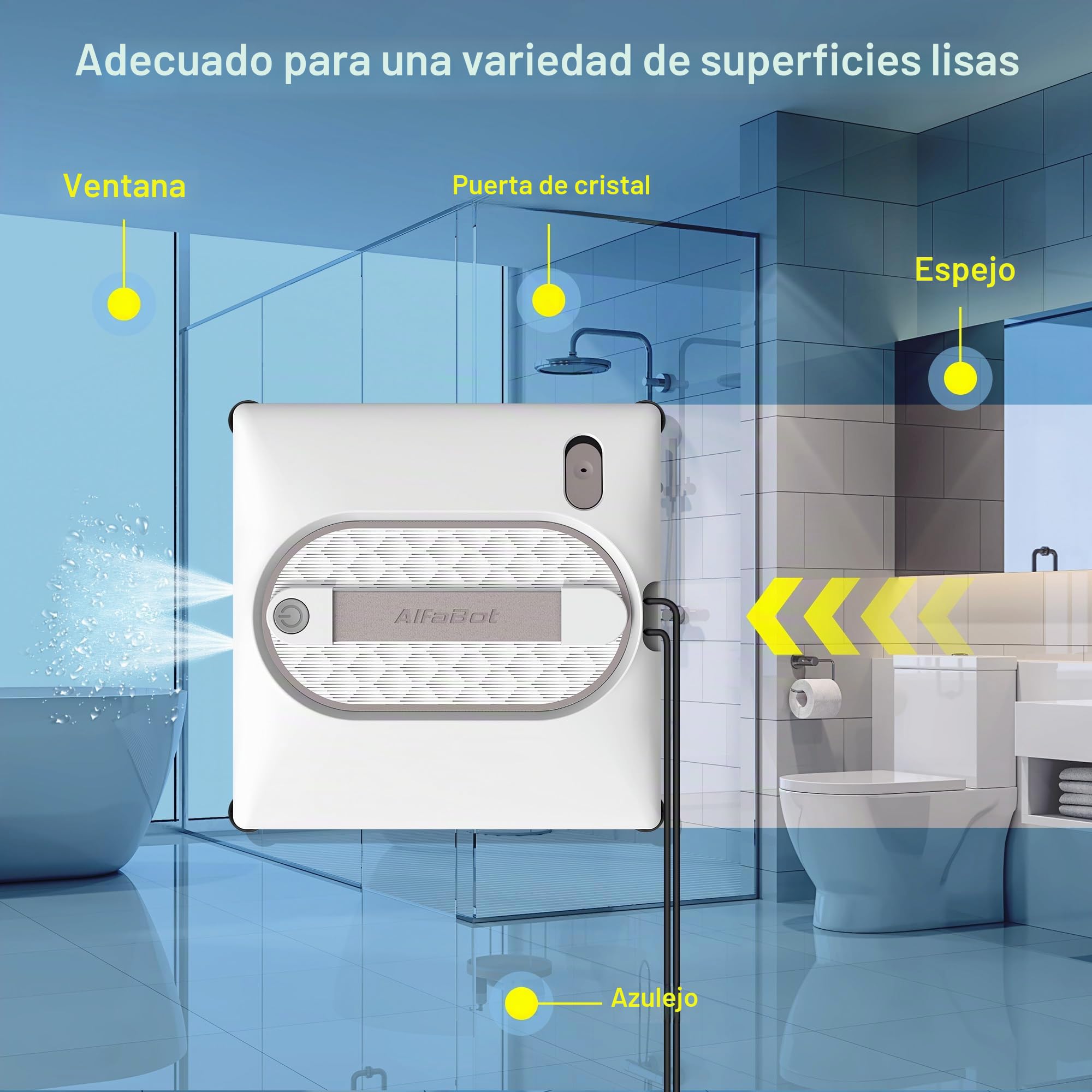 AlfaBot GLS480 Robot Limpiacristales, Robot de Limpieza de Ventanas 5000 Pa, Limpiador Automático deVentanas con 4 Boquillas de Pulverización, 5 Modos de Limpieza