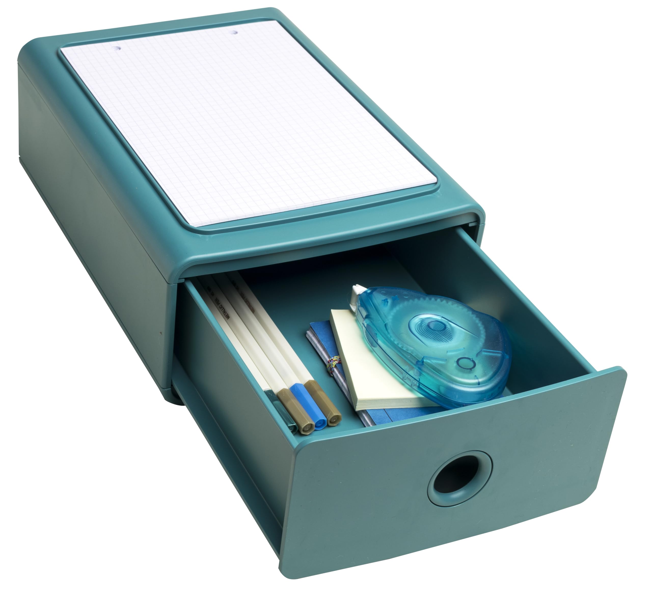 Exacompta - Réf. 315434D - 1 Module de classement Tiny Box 1 tiroir Skandi superposable - Dimensions extérieures : Profondeur 19 x largeur 26,5 x Hauteur 10 cm - Bleu pacifique