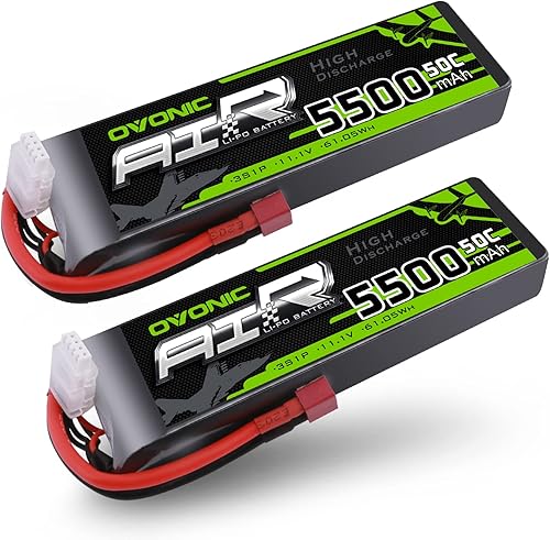OVONIC 3s Lipo Battery 50C 5500mAh 11.1V Lipo Batería con conector T estilo Dean para avión RC Quadcopter Helicóptero FPV Drone (2 paquetes)