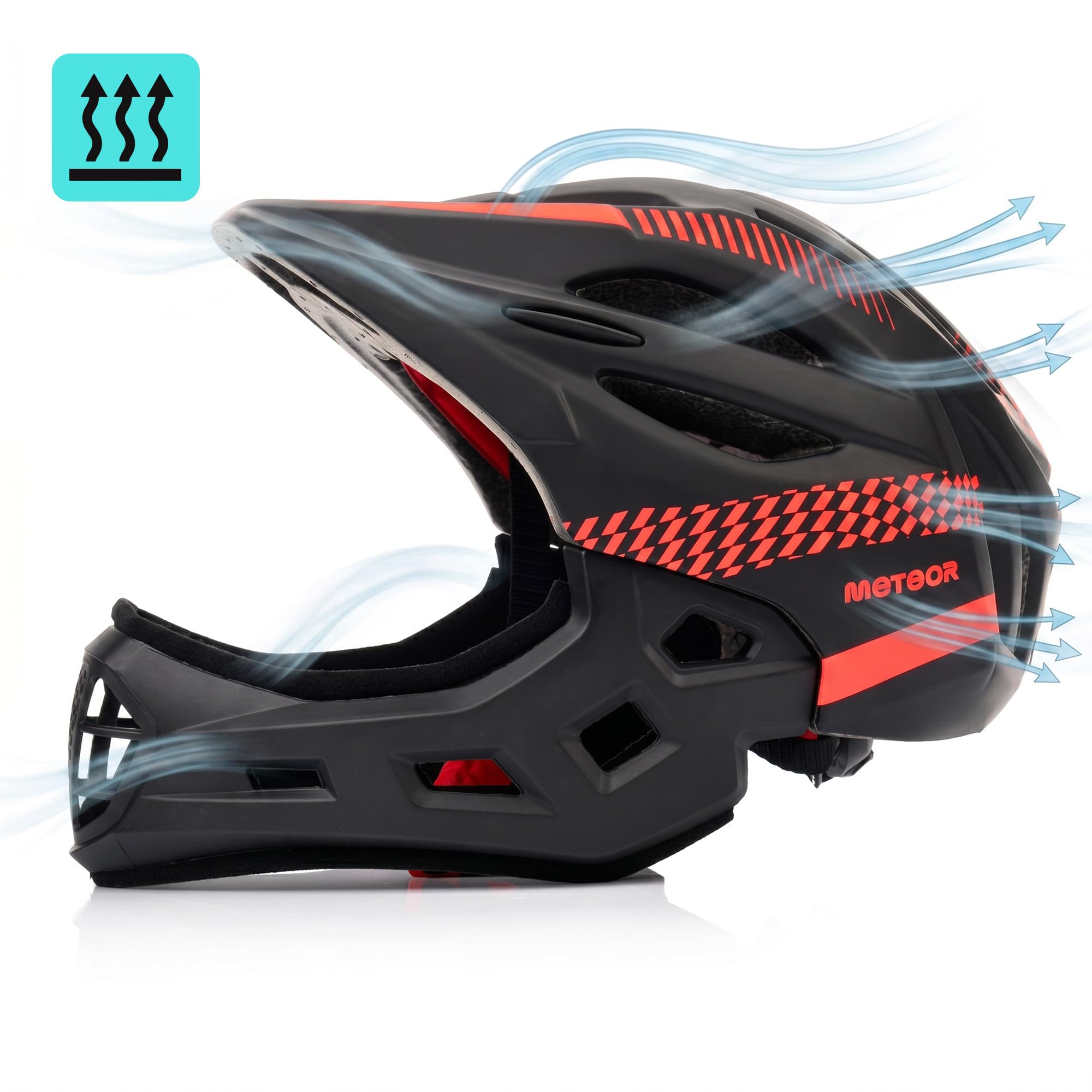 meteor Casque VTT vélo Enfant intégral 2 en 1 Full Face feu LED dès 3 Ans | Lupus casque vélo enfant full face 2 en 1 mentonnière amovible + feu LED - dès 3 ans - EN 1078