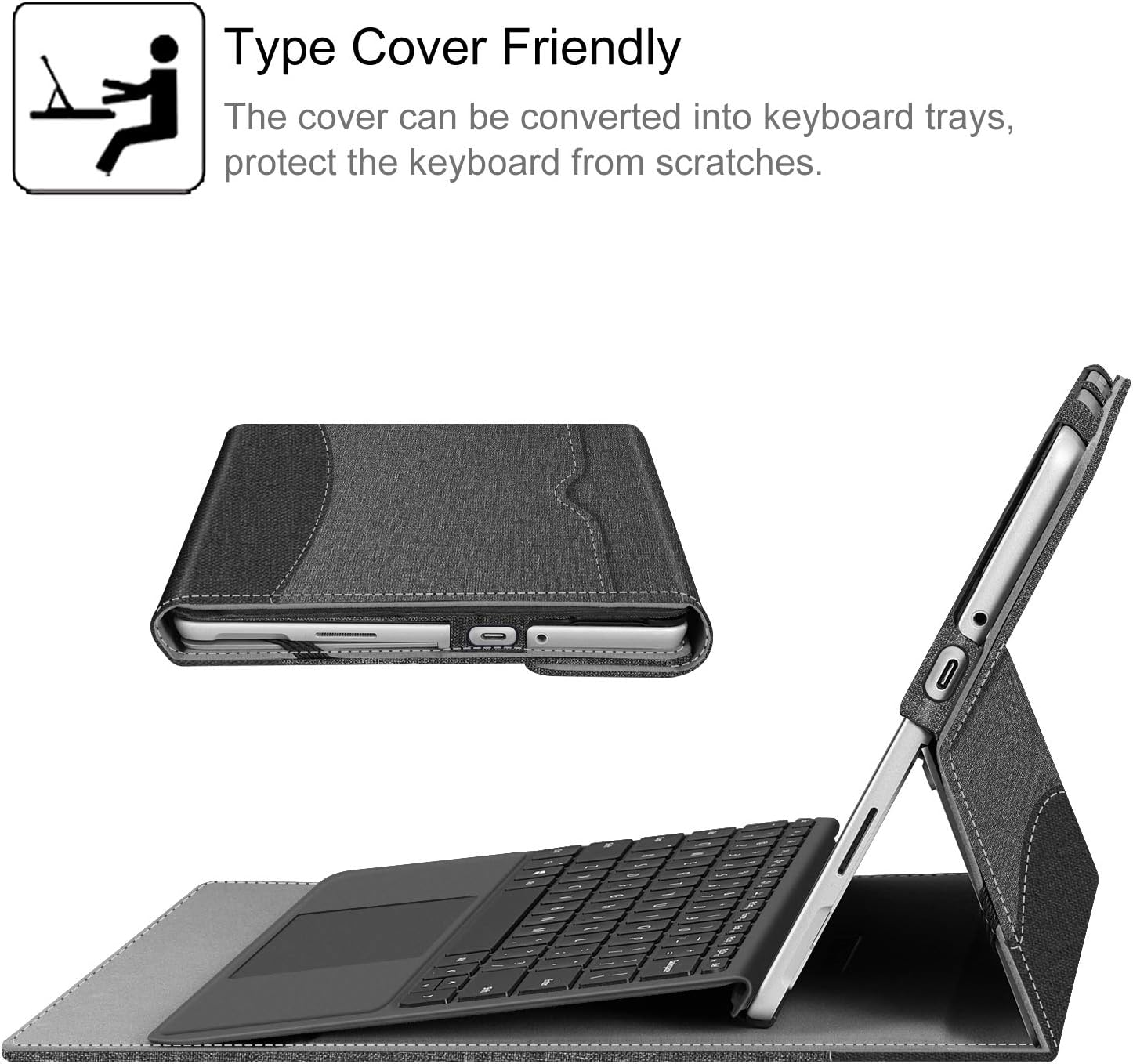 Fintie Protective Case for Microsoft Surface Go 4/3/2/1 2023/2021/2020/2018 | Multi-Angle Portfolio Business Cover with Pocket, Compatible with Type Cover Keyboard, Gray